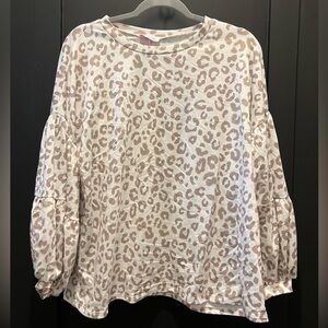 Pink Lily Balloon Sleeve Leopard Top